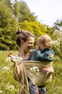 yellow ring sling made of hemp for toddlers